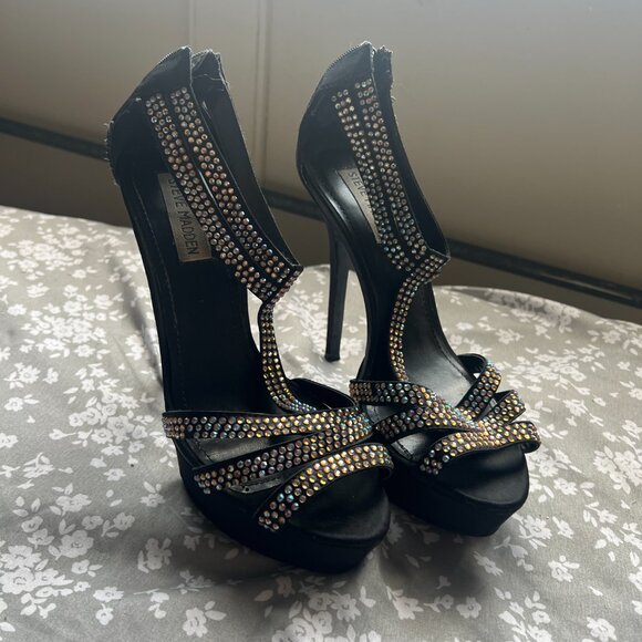 Steve Madden Black Rhinestone Heels - Size 8.5, Classy Formal Party Heels - Picture 3 of 5